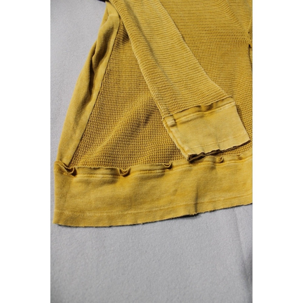 M. Rena Waffle Knit Top Womens Large Yellow V-Neck Pleated Thermal Boho S4945A - Picture 4 of 10
